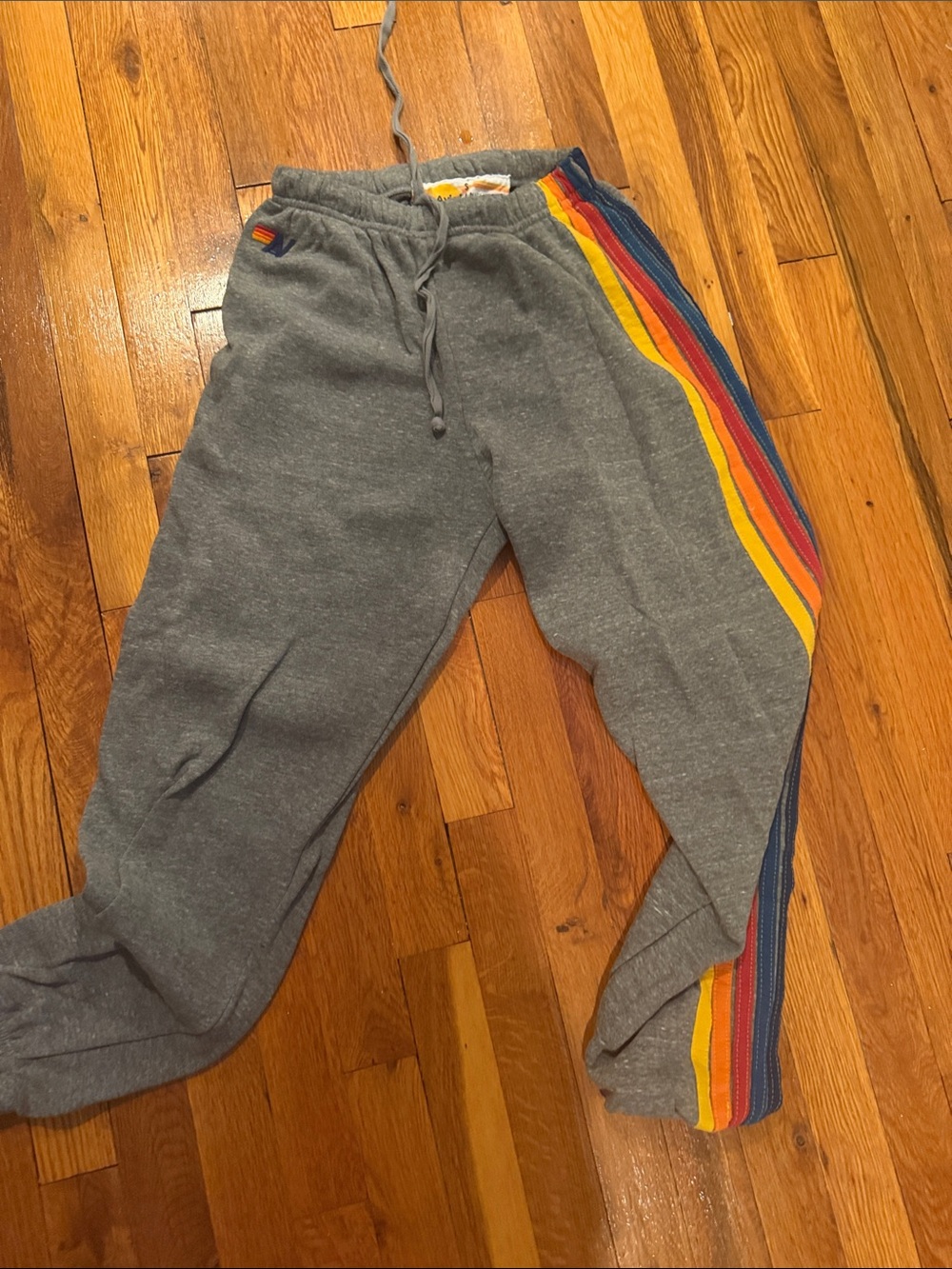 Aviator Nation Gray Sweatpants with Rainbow Side Stripes
